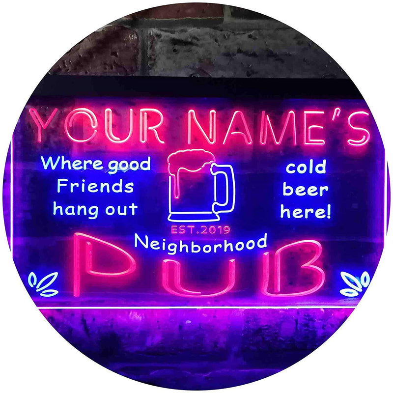 Personalized Neighborhood Pub Bar LED Light Sign - LED Gift Works