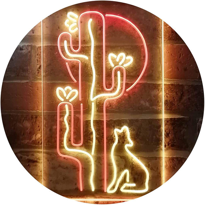 Cactus Wolf Coyote Howling Full Moon LED Light Sign - Way Up Gifts