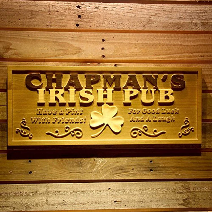 Personalized Irish Pub Shamrock Custom Wood Sign 3D Engraved Wall Plaque - Way Up Gifts