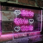 Hearts Girls Girls Girls LED Light Sign - LED Gift Works