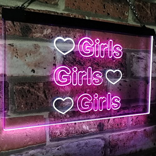 Hearts Girls Girls Girls LED Light Sign - LED Gift Works