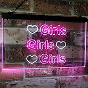 Hearts Girls Girls Girls LED Light Sign - LED Gift Works