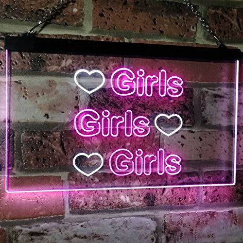 Hearts Girls Girls Girls LED Light Sign - LED Gift Works