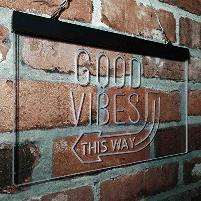 Good Vibes Arrow Left This Way LED Light Sign - Way Up Gifts