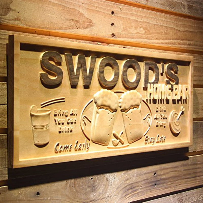 Personalized Home Bar Custom Wood Sign 3D Engraved Wall Plaque - LED Gift Works