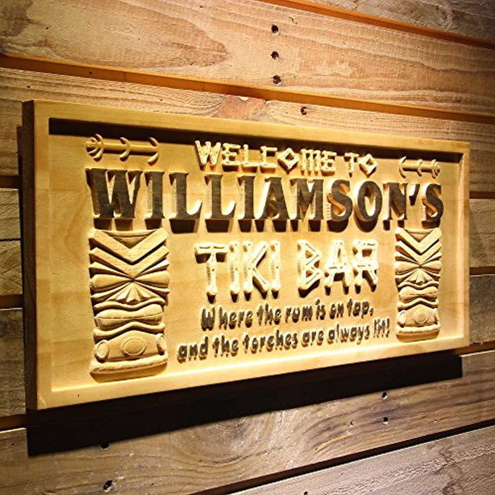 Personalized Tiki Bar Custom Wood Sign 3D Engraved Wall Plaque - Way Up Gifts