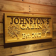 Personalized Trees Cabin Custom Wood Sign 3D Engraved Wall Plaque - LED Gift Works