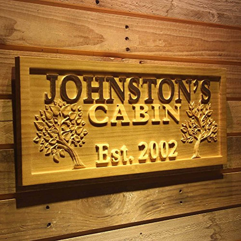 Personalized Trees Cabin Custom Wood Sign 3D Engraved Wall Plaque - LED Gift Works