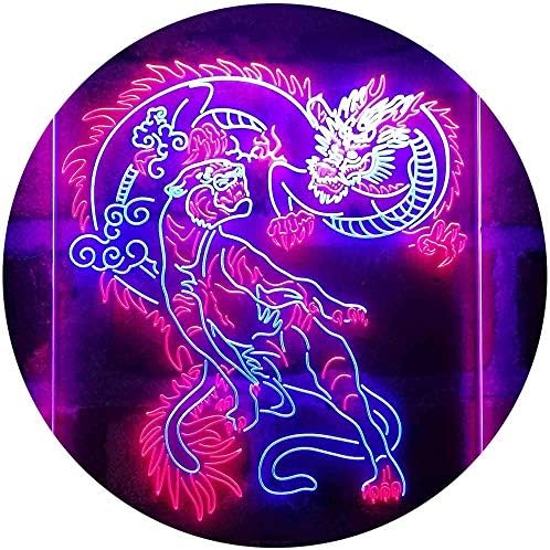 Tiger and Dragon Fight Man Cave Room Garage LED Light Sign - LED Gift Works