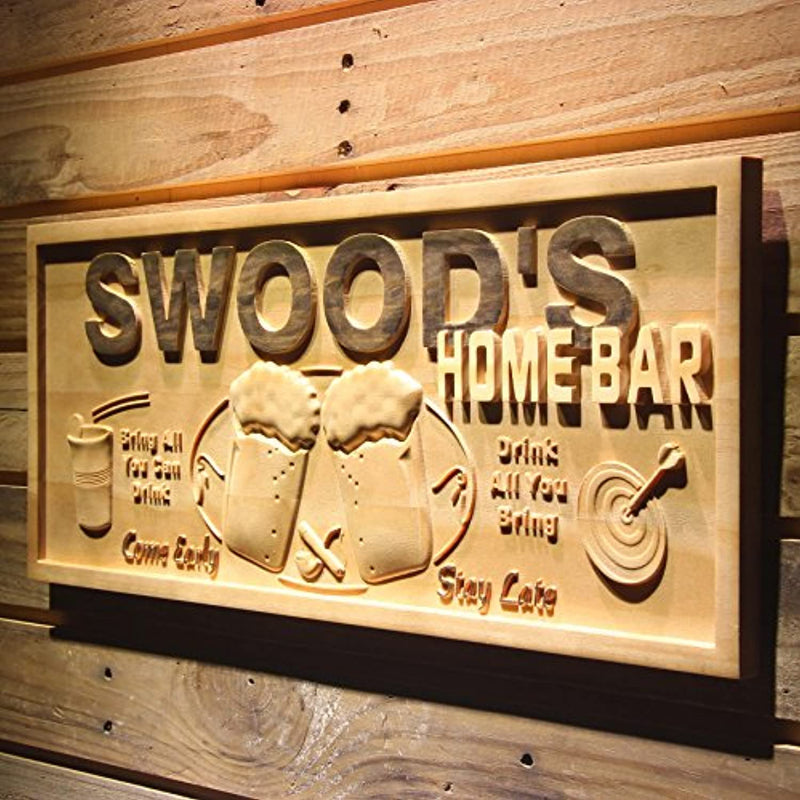 Personalized Home Bar Custom Wood Sign 3D Engraved Wall Plaque - LED Gift Works