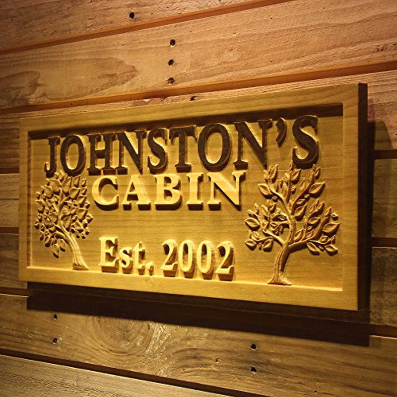 Personalized Trees Cabin Custom Wood Sign 3D Engraved Wall Plaque - LED Gift Works