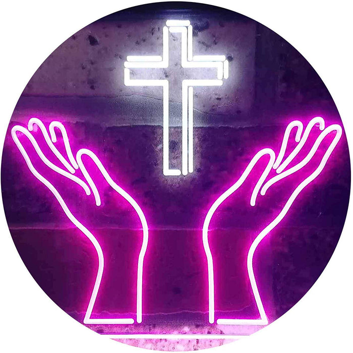 Christianity Hands Cross LED Light Sign - Way Up Gifts