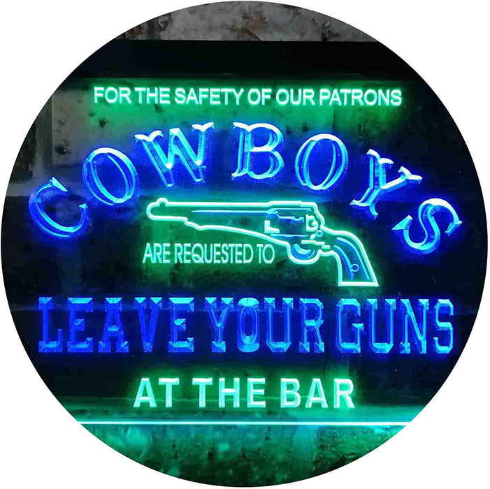 Cowboys Leave Guns Bar Western Decor LED Light Sign - Way Up Gifts