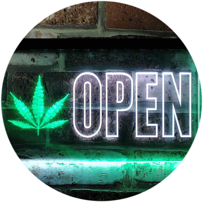 Open Medical Marijuana Leaf LED Light Sign - Way Up Gifts