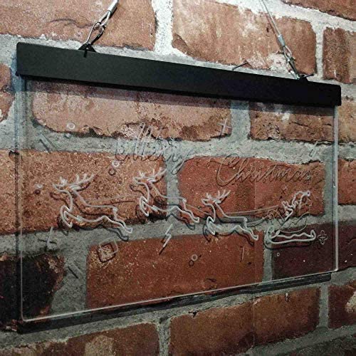 Merry Christmas Santa Claus Sleigh Reindeer LED Light Sign - LED Gift Works