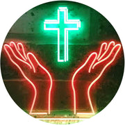 Christianity Hands Cross LED Light Sign - LED Gift Works