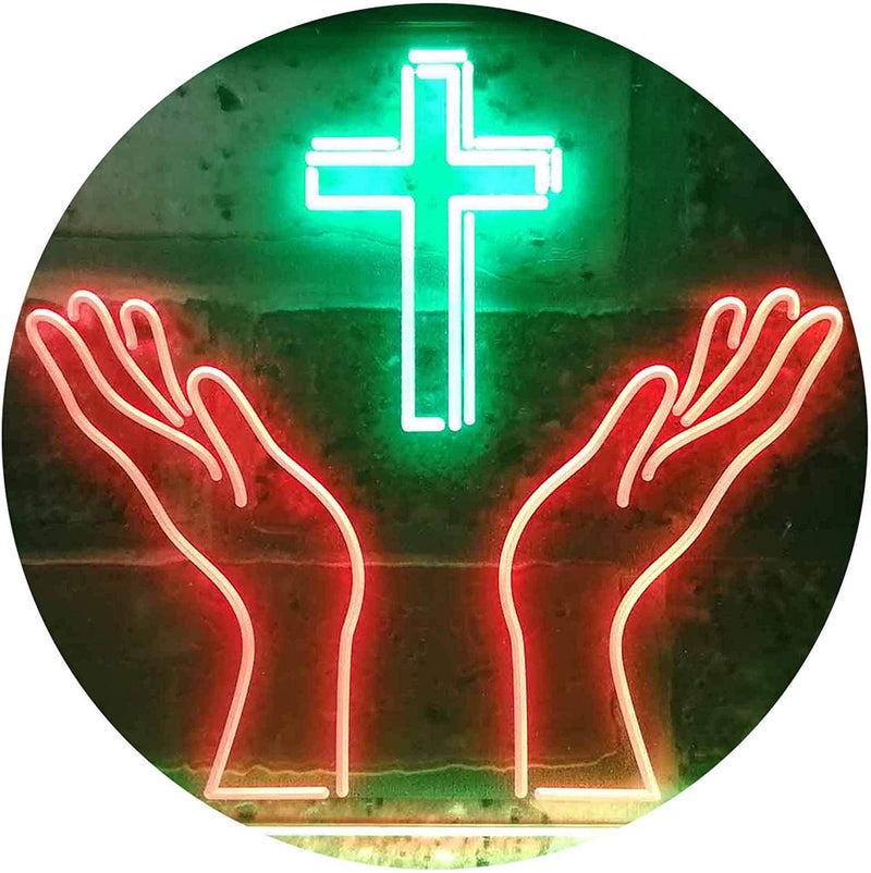 Christianity Hands Cross LED Light Sign - LED Gift Works