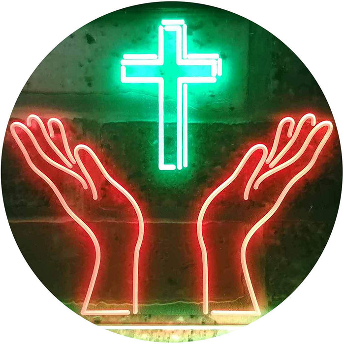 Christianity Hands Cross LED Light Sign - Way Up Gifts