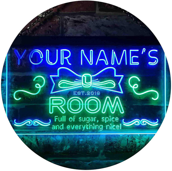 Personalized Sugar Spice Everything Nice Girl Room Decor LED Light Sign - Way Up Gifts