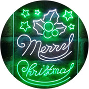Merry Christmas Holly Leaves Star LED Light Sign - LED Gift Works