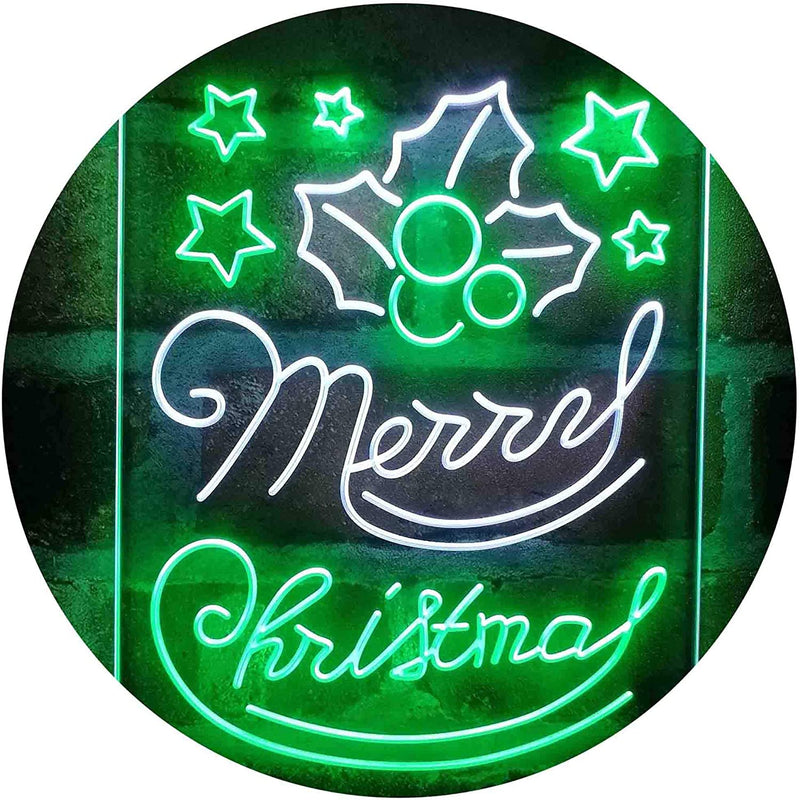Merry Christmas Holly Leaves Star LED Light Sign - LED Gift Works