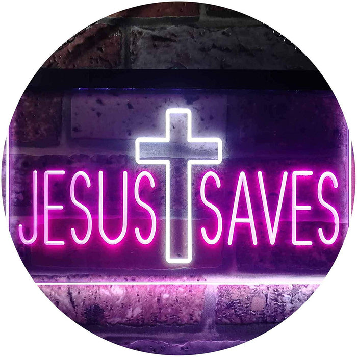 Cross Jesus Saves LED Light Sign - Way Up Gifts