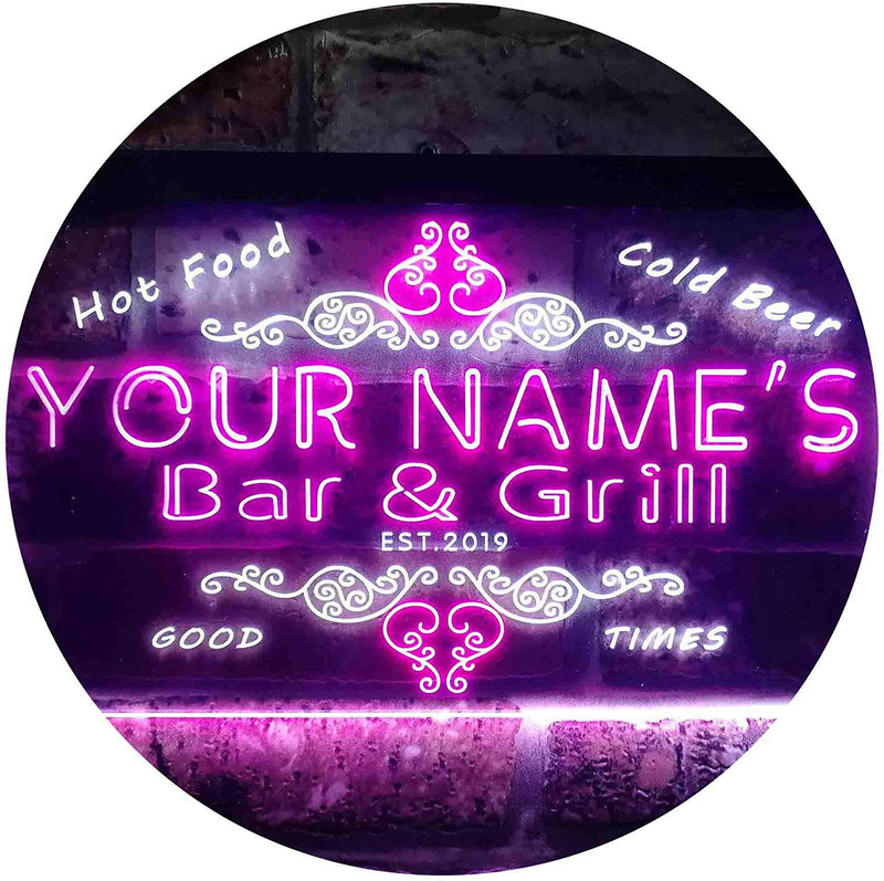 Personalized Hot Food Cold Beer Bar & Grill LED Light Sign - LED Gift Works