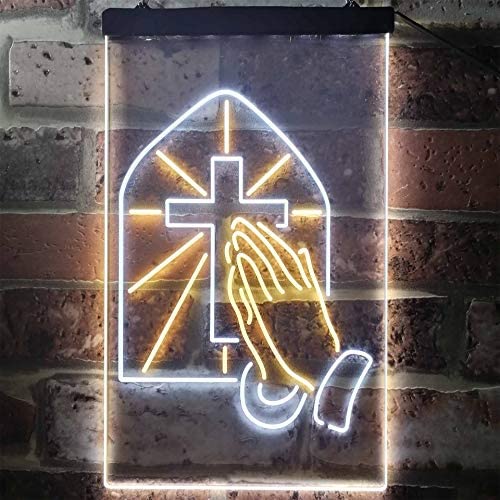 Christianity Cross Hands Praying LED Light Sign - LED Gift Works