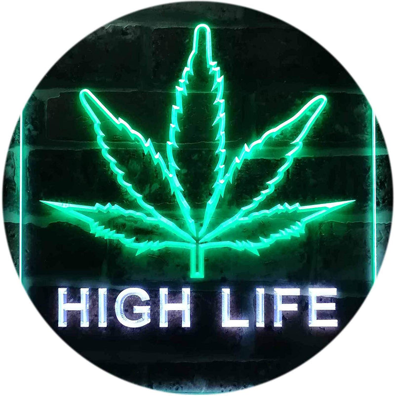 Marijuana Leaf High Life LED Light Sign - LED Gift Works