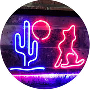 Cactus Moon Wolf LED Light Sign - LED Gift Works
