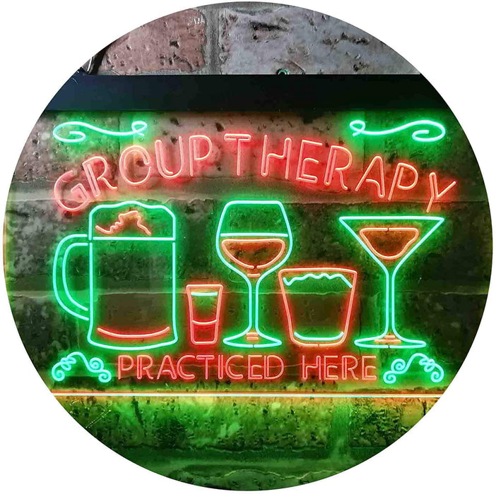 Beer Cocktails Wine Group Therapy Practiced Here Humor LED Light Sign - Way Up Gifts