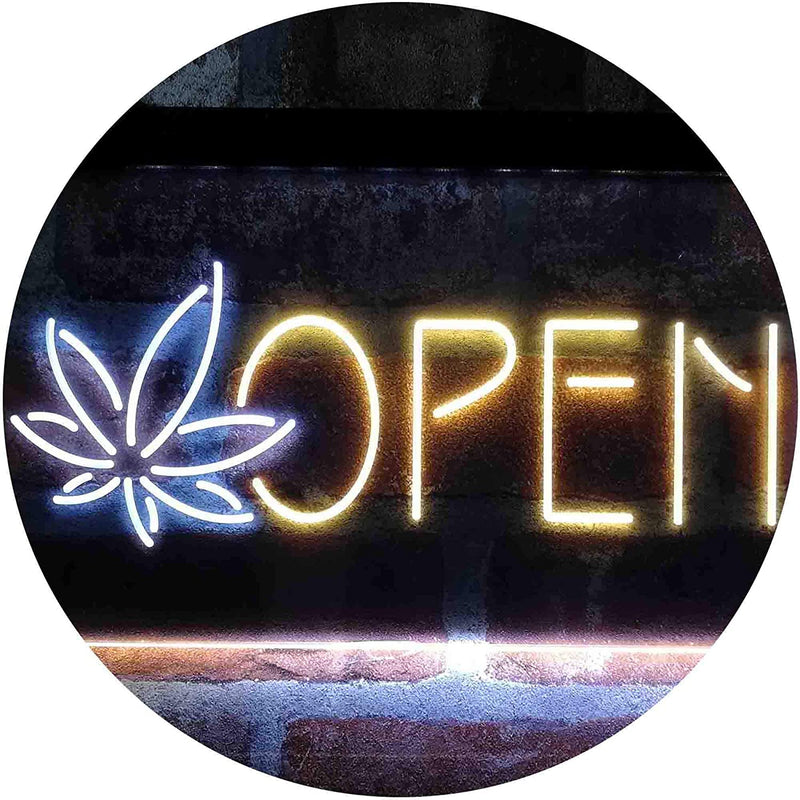 Open Hemp Leaf Marijuana Dispensary LED Light Sign - LED Gift Works
