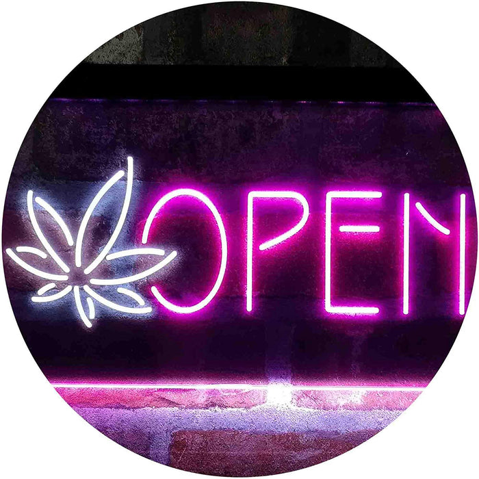 Open Hemp Leaf Marijuana Dispensary LED Light Sign - Way Up Gifts