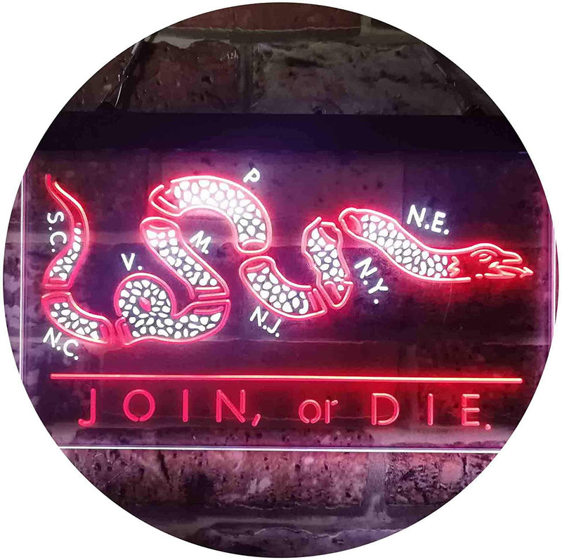 Join Or Die Flag Snake Military Army LED Light Sign - LED Gift Works