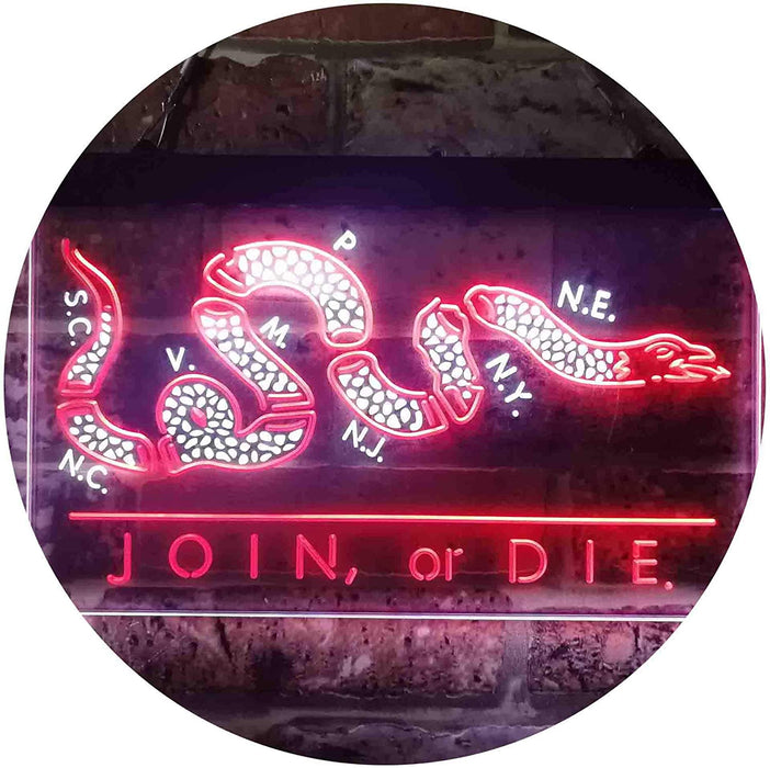Join Or Die Flag Snake Military Army LED Light Sign - Way Up Gifts