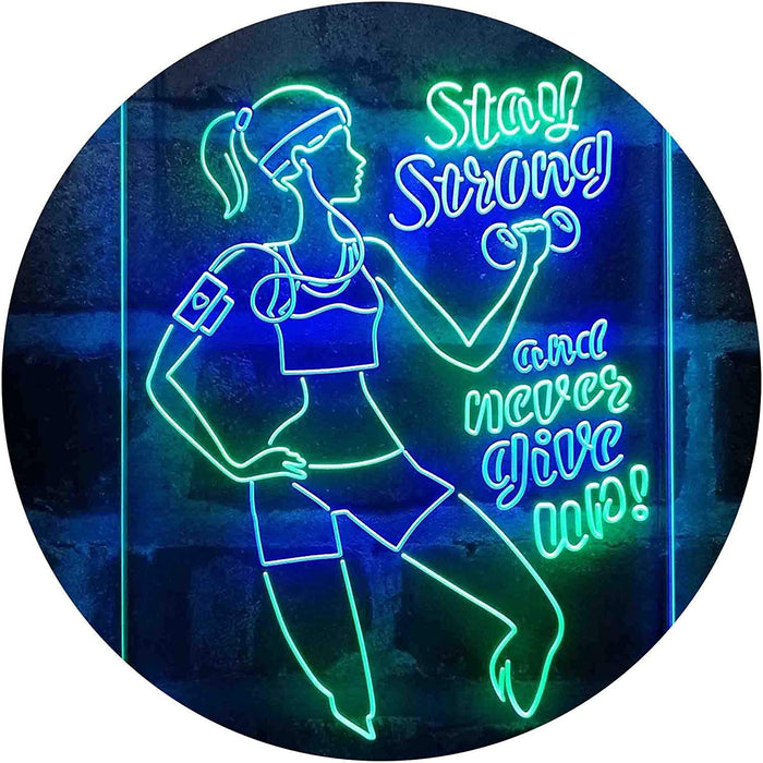 Motivational Quote Women Gym Stay Strong Never Give Up Fitness LED Light Sign - Way Up Gifts