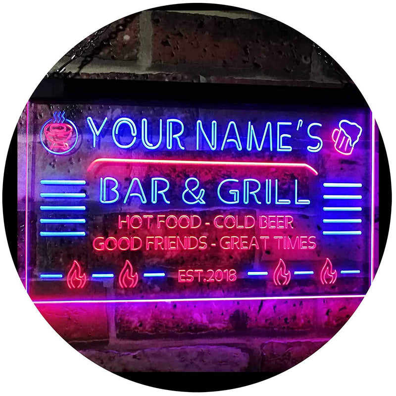 Personalized Restaurant Bar & Grill LED Light Sign - LED Gift Works