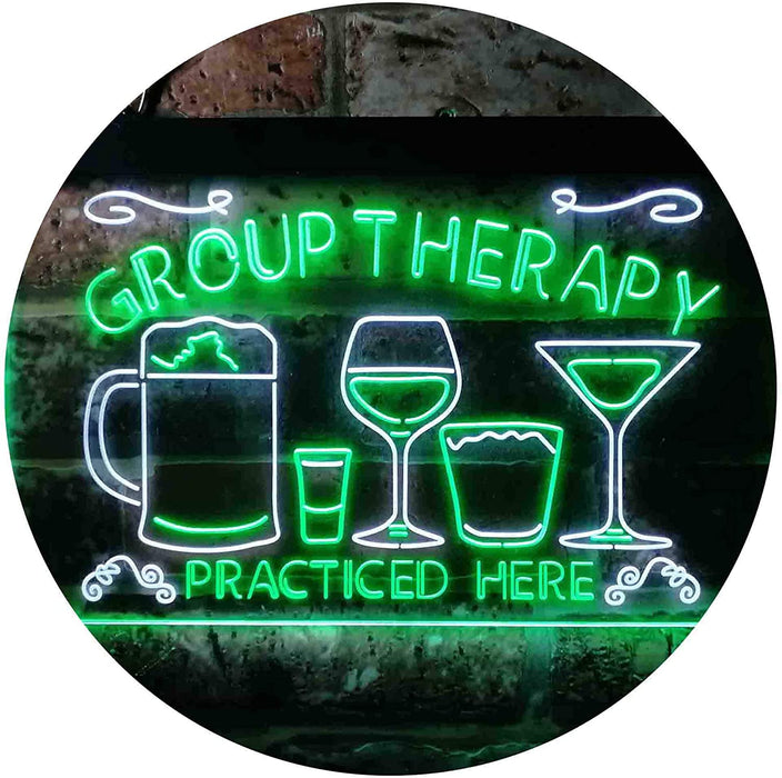 Beer Cocktails Wine Group Therapy Practiced Here Humor LED Light Sign - Way Up Gifts