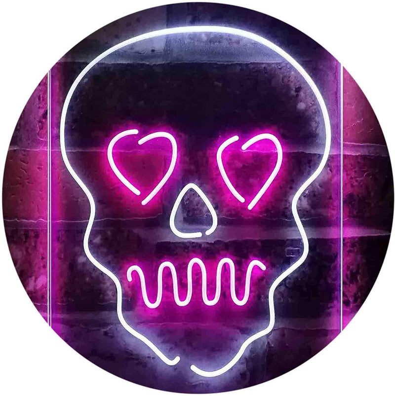 Skull Head Heart Eyes LED Light Sign - LED Gift Works