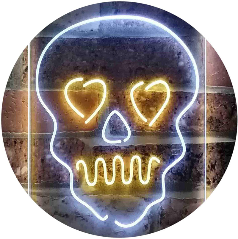 Skull Head Heart Eyes LED Light Sign - LED Gift Works