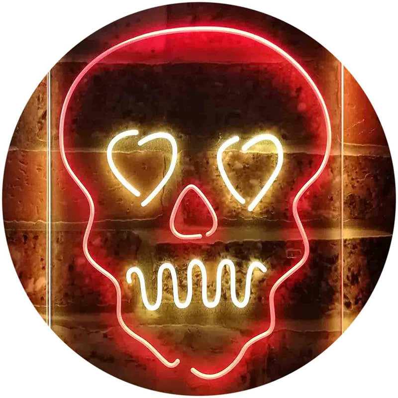 Skull Head Heart Eyes LED Light Sign - LED Gift Works