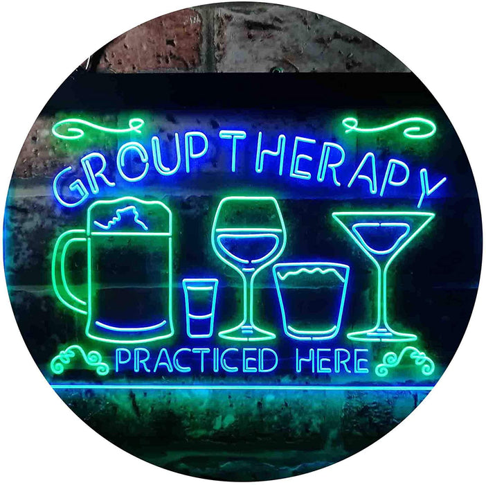 Beer Cocktails Wine Group Therapy Practiced Here Humor LED Light Sign - Way Up Gifts