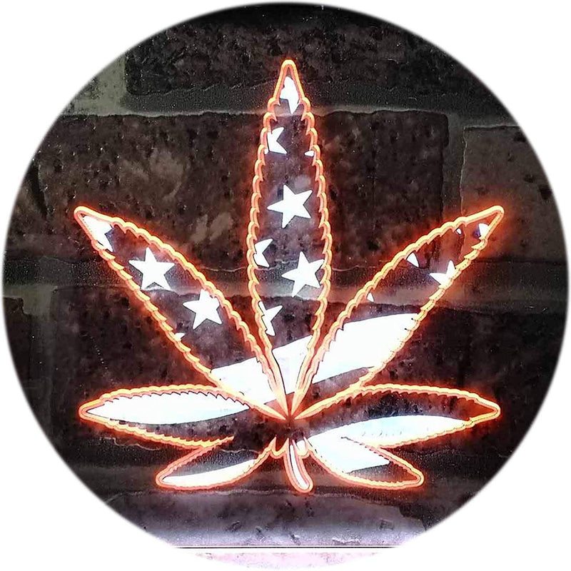 Marijuana Leaf USA Flag LED Light Sign - LED Gift Works
