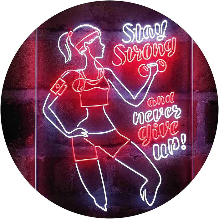 Motivational Quote Women Gym Stay Strong Never Give Up Fitness LED Light Sign - Way Up Gifts