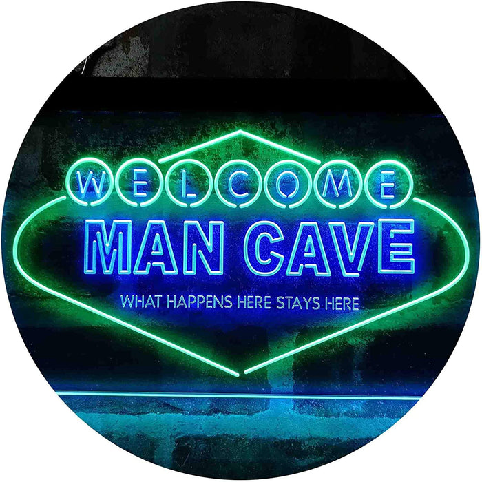 Man Cave Welcome What Happens Here Stays Here LED Light Sign - Way Up Gifts