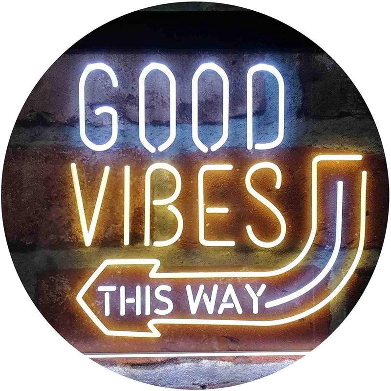 Good Vibes Arrow Left This Way LED Light Sign - LED Gift Works
