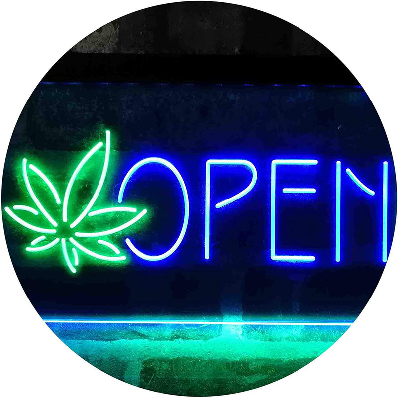 Open Hemp Leaf Marijuana Dispensary LED Light Sign - LED Gift Works