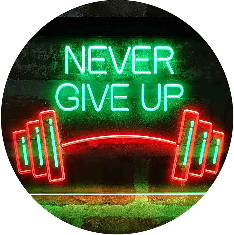 Never Give Up Weight Train Fitness Gym LED Light Sign - LED Gift Works