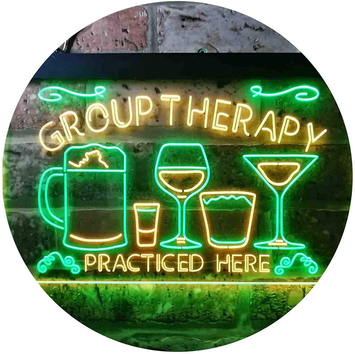Beer Cocktails Wine Group Therapy Practiced Here Humor LED Light Sign - Way Up Gifts