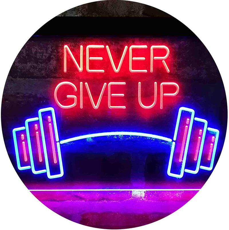 Never Give Up Weight Train Fitness Gym LED Light Sign - LED Gift Works